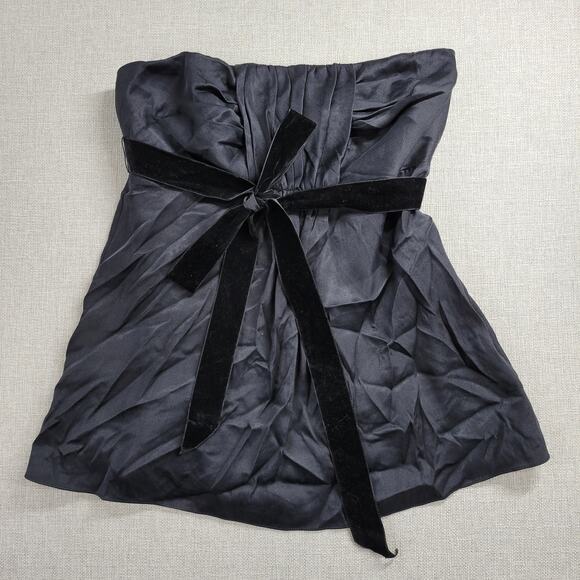 Banana Republic Tops - Banana Republic Womens Top Sz 8 Black Silk Strapless Ruched Velvet Sash Babydoll
